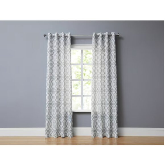 StyleSelections 84in Grey Geometric Light filtering Grommet Single curtain panel - Picture 3 of 3